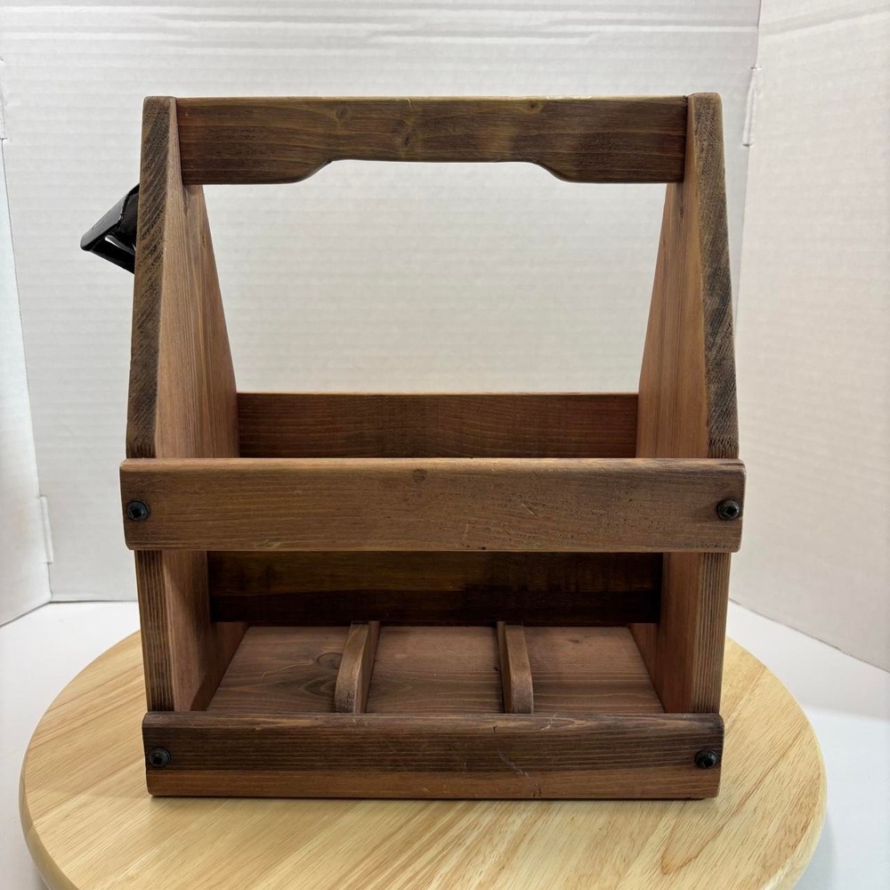Asbury Station 6 Bottle Wood Caddy w/ Handle & Wall-Mount Opener Brown/Black